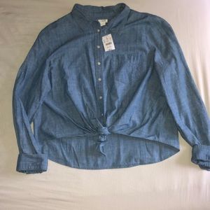 Jcrew Chambray Tie Front Shirt